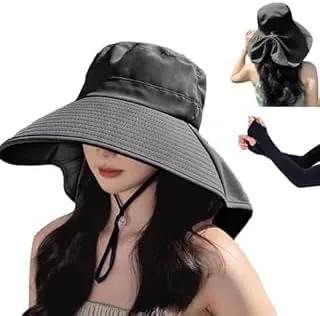 Sombrero del Sol Newkiou para Mujer, Sombrero Plegable con Cola de Caballo y Visera Ajustable, Protección UV UPF 50+