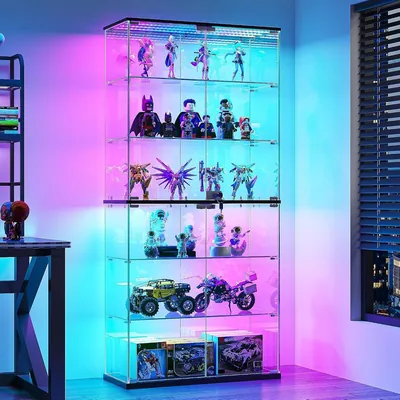 Dystler 70" 6-Tier RGB Glass Display Case LED Curio Cabinet Best Deal