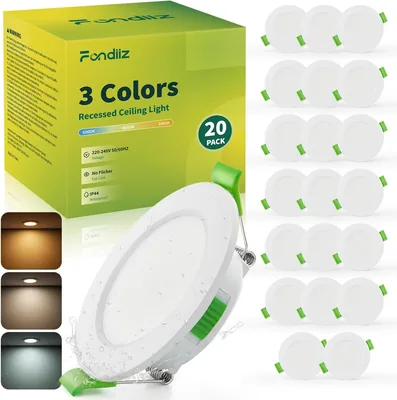 Pack de 20 Spot LED encastré Fondiiz - 55 mm à 68 mm, 3.5 W, 340 lm, Blanc chaud 3000 K - Neut, 220 V