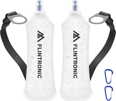 Bouteilles d'eau souple Flintronic x2, 250 ml/8.5 oz, Collapables pour course avec sangle de poignet