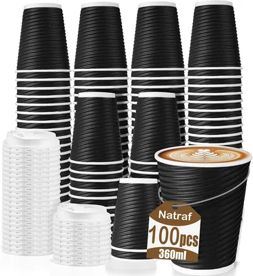 Natraf 100 Pack Coffee Cups with Lids 360ml Best Deal