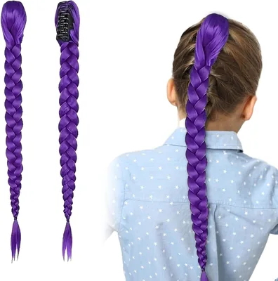 VEGCOO Kpop Extension de Cheveux Violet 26 Pouces Perruque Tressée | Avec Clip, Pour Masque, Cosplay, Halloween et Carnaval - Meilleur Prix