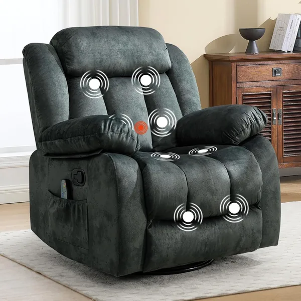 ANJ Classic Manual Swivel Rocker Recliner Chair with Massage & Heat Best Price
