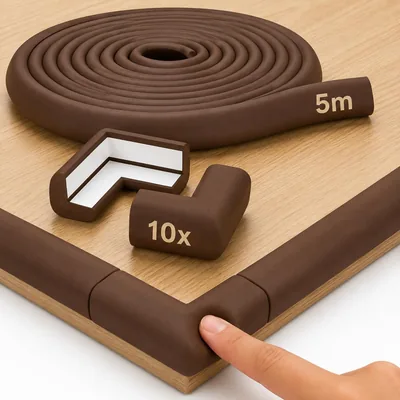 DORGKIRA Protectores de Esquinas para Muebles, 5M Espuma en L + 10 Esquineros para Niños - Antigolpes Adhesivo para Mesas y P