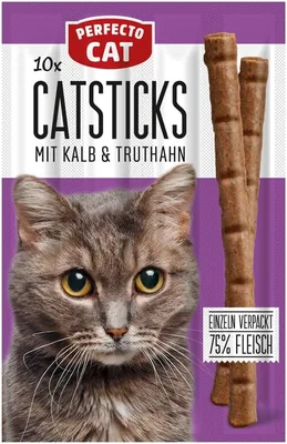 عصي Perfecto Cat Catsticks للقطط، بنكهة الدجاج والكبد، 50 جرام، للبالغين، عصا، دعم المغذيات الدقيقة، فيتامين أ وب12، 10 قطعة