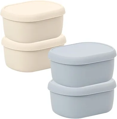YelaJoy Reusable Snack Containers 4PCS Silicone Food Storage Boxes with Lids Stackable Leakproof Sauce Pots