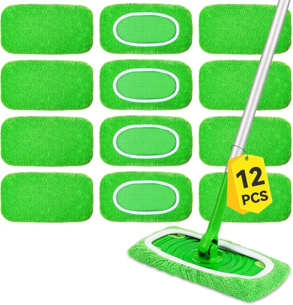12 Stück Bodenwischer für Swiffer Feuchte Bodenwischmittel - Waschbare & Wiederverwendbare Wischer, Bodenmopp-Starter-Set für Reinigung