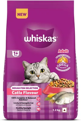 Whiskas Adult (1+ वर्ष) सूखा बिल्ली का भोजन, Catla मछली का स्वाद, 1.2 किलो, 40 आवश्यक पोषक तत्वों से संपन्न, पूर्ण और संतुलित N