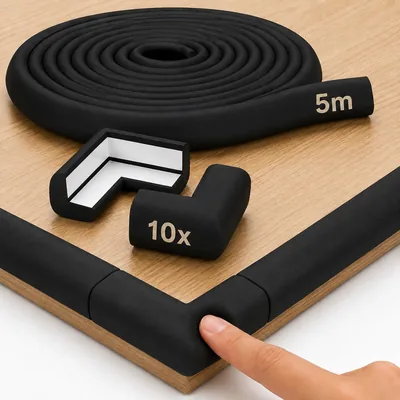 DORGKIRA Protectores de Esquinas para Muebles, 5M Espuma en L + 10 Esquineros para Niños - Antigolpes Adhesivo para Mesas y P