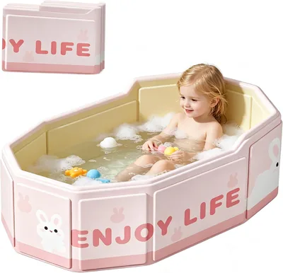 VEEKAY Baby Badewanne, Klappbare Badewanne für Kinder, Tragbare Babybadewanne 0-8 Jahre, Abflussstopfen, Platzsparend und Leicht