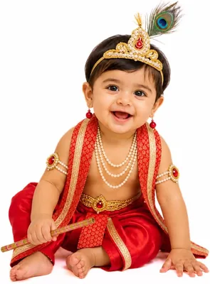 ITSMYCOSTUME Krishna Dress बच्चे के लिए 10 पीस सेट (धोती, पट्टा, हिप कवर, मुकुट, मॉर्पनख, बांसुरी, कमरबंद, बजूबंद, कुंडल) - सर्वश्रेष्ठ सौदा