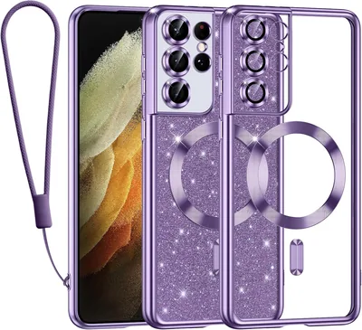 Coque magnétique pailletée Tikfrlo pour Samsung Galaxy S21 Ultra 5G avec cordon - 13% de réduction