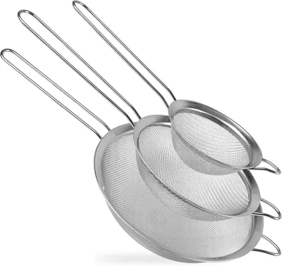 Duravel Stainless Steel Fine Mesh Strainer Set, Silver, Set of 3 with Long Handle for Straining and Sifting - Best Deal