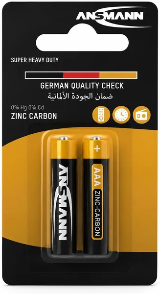 Hasnat Essentials Ansmann Super Zinc Battery AAA 2 Pcs Heavy Duty Batteries for Remote Controls Toys Clocks and Everyday Devices