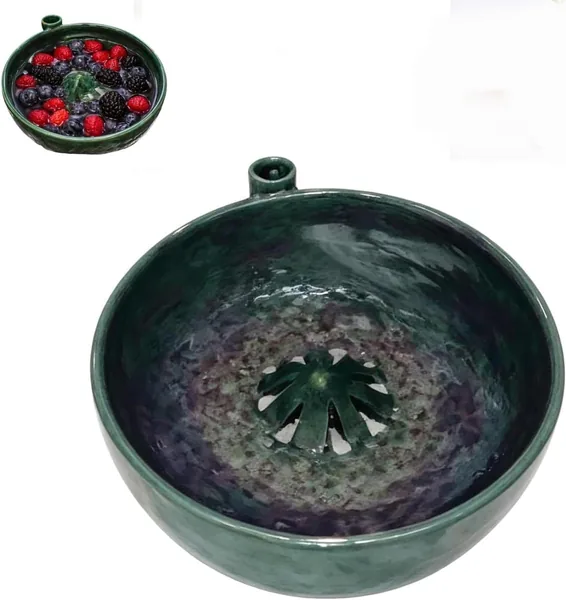 2026 New Self Spinning Berry Bowl, Ceramic Fruit Washer with Drain Holes, Berry Washing Bowl & Fruit Washer Spinner, Automatic Rotating Colander for Berries, Vegetables & Small Fru