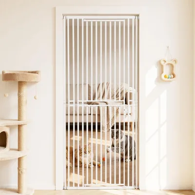 Porte de sécurité VEVOR pour animaux, ajustable en largeur de 70 à 86 cm, hauteur de la porte pour chien de 200 cm, barres espacées de 30 mm, pression ou mur
