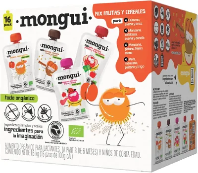 Snack orgánico para niños | Pack de 16 bolsitas Mix Cereales 4 Recetas - Fresa, Avena, Pera, Espelta, Durazno, Arroz, Calabaza