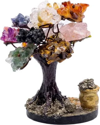 Sat Nam Árbol de la Felicidad con 12 Cuarzos Naturales y Vasija de Pirita, Amuleto de Abundancia y Prosperidad, Bonsái de Cri - Mejor Oferta