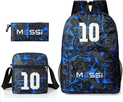 Mochila de Estrella de Fútbol para Niños, Juego de 3 Piezas con Estuche para Lápices y Bolsa Cruzada
