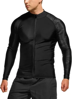 TSLA Men’s Full Zip Rash Guard Swim Shirt - UPF 50+ Long Sleeve Sun Protection, Quick Dry Lightweight Water Sports Jacket