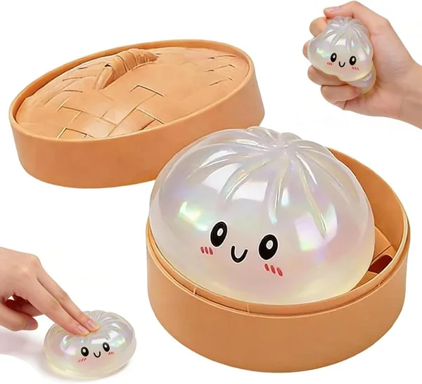 ZUMME XXL Dumpling Squishy Baozi Anti-Stress, 1 pièce, Blanc, 9.5 cm - Jouet de compression souple, Boîte à vapeur incluse