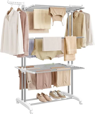 SONGMICS LLR701EW01 Portasindaci Pieghevole per Vestiti con Ruote e Ali Pieghevoli, Dimensioni Extra Large, Interno