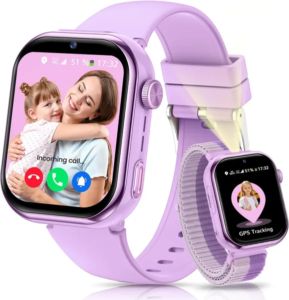 Reloj Inteligente 4G para Niños con GPS y Videollamada, Smartwatch con Llamadas, Chat de Voz y Modo Escuela