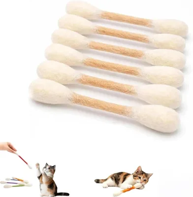 LANCI Cat Q-Tip Toys with Catnip - 6 Pack Interactive Chew Toy for Indoor Cats