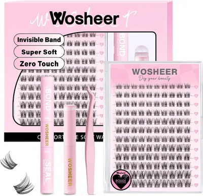 Wosheer Wimpernverlängerungen-Set, Wispy Natural Lash Cluster, D-Kurve DIY Kunstwimpern mit Bo