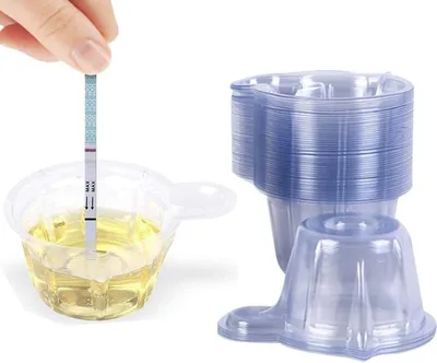60ml Urine Specimen Cups (100 Pack) - Reusable Plastic Containers for Pregnancy & Ovulation