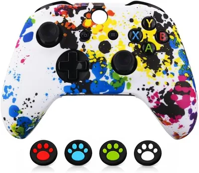 غطاء تحكم Gamer X Color Splash مع قبضات الإبهام ذات التصميم المميز، غطاء حامي مضاد للانزلاق متوافق مع Xbox One S