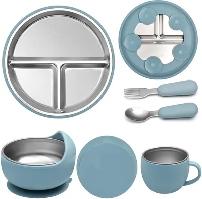 Platos de Acero Inoxidable para Bebé, Set de Alimentación con Ventosa y Carcasa Desmontable | Mejor Precio