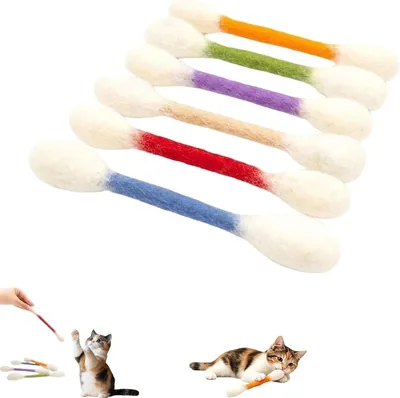 LANCI Cat Q-Tip Toys - 6 Pack Dental Teething Support with Catnip & Felt Chew Kicker, Best Deal
