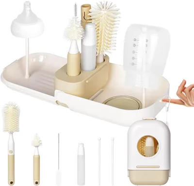 FAYCUCHO Cepillo para Biberones 6 En 1, con Limpiador de Botellas, Limpia Popotes, Cepillo para Pezones y Tapones, Escurridor Best Deal