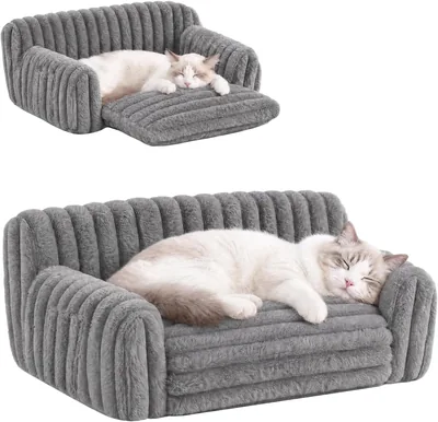 Tiita 2-in-1 Cat Sofa Bed - Plush Grey Cat Beds Best Deal