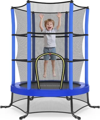 Trampolín SONGMICS para Niños, Diámetro 174 cm, con Redes de Seguridad, Almohadillas, Cama de Ejercicio Mini, Marco de Acero, Uso Interior