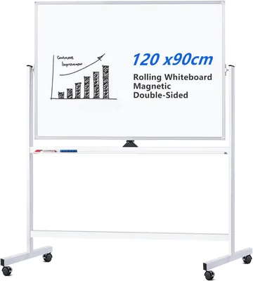 Beauety Double Sided Whiteboard, 120x90cm Adjustable Mobile Magnetic Board Deal