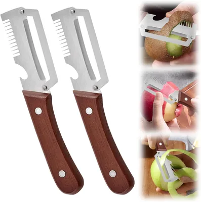 Multifunctional Vegetable Peeler, Stainless Steel Kitchen Tool with Wooden Handle and Bottle Opener