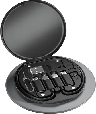 مجموعة منظم كابلات الشحن المتعددة الوظائف مع شحن سريع 60 واط، محولات Type-C إلى Lightning/Micro USB، فتحات بطاقات SIM