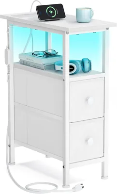 SONGMICS BELLAH Colección - Mesa Lateral con LED, Mesita de Noche, 2 Cajones, Iluminación Integrada, Salon