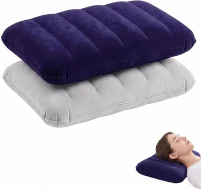 YIPFEN Inflatable Viaggio Cuscini Set 2 Blu+Grigio - Ultraleggero, Portatile e Multifunzionale per Campeggio, Escursioni, Spiaggia, Ergonomico