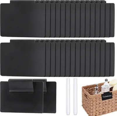 SYOSI 32 Pcs Clip-On Basket Label Holders - Black PVC Reusable Storage Bin Tags