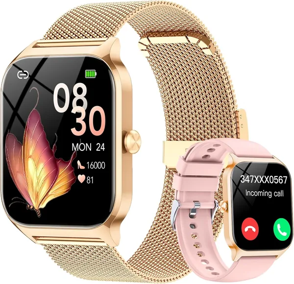 CASCHO Smartwatch Mujer Elegante 1.85" HD con Llamadas Bluetooth y Asistente IA, Reloj Inteligente Mujer con 2 Correas, Sueño - 5% Descuento