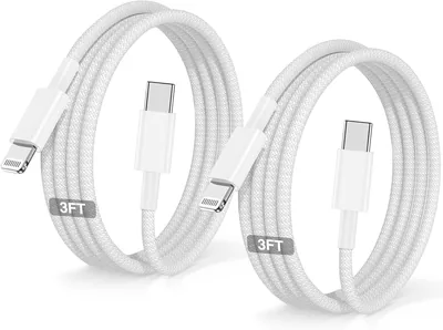 USB C to Lightning Cable 2Pack 3/3FT MFi Certified, Nylon Braided iPhone Charger