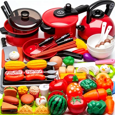 مجموعات طعام للعب الأطفال المطبخ | مجموعة طعام مقطعة مع أدوات مائدة | فاكهة، خضروات وبيزا | طبق الشواء، لوحة مزيفة