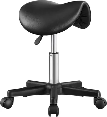 Silla de montar SONGMICS, silla giratoria con ruedas de PU, ajustable en altura, 56 x 56 x 45-24 cm, Negra, para peluquera