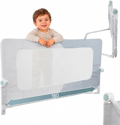 Barrera de cama plegable Almar Baby de 180 cm para niños - Red de malla transpirable, instalación fácil, protección contra caídas