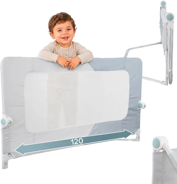 Barrera de Cama Almar Baby 120cm Plegable - Barandilla Seguridad Malla Transpirable, Instalación Fácil, Pro
