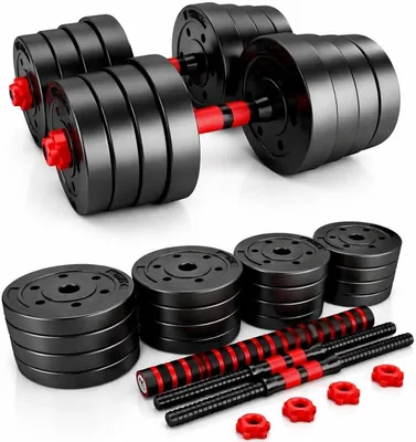 Adjustable 3-in-1 Dumbbell & Barbell Set - Vinyl Coated, Spinlock Collars, Non-Slip Grip, 20/30/40kg