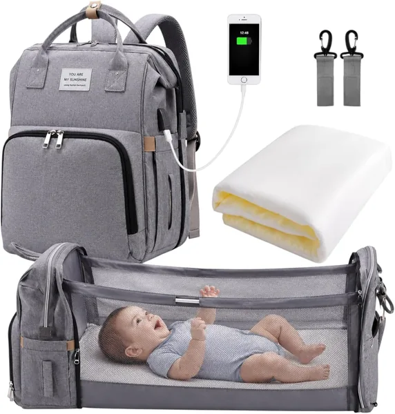 Mochila Maternidad Genérica con Cuna Portátil Integrada, Bolsa Impermeable Multifuncional para Pañales, Gran Capacidad, B